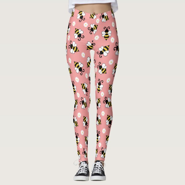 Leggings Petites abeilles mignonnes et fleurs marguerites m (Devant)