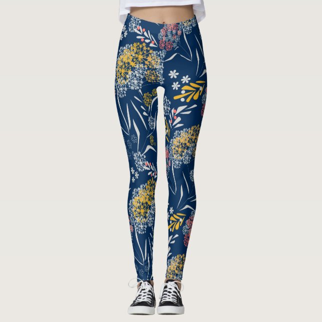 Leggings Petites fleurs mignonnes bleu marine vi (Devant)