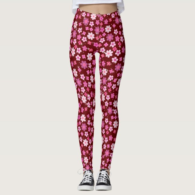 Leggings Petites fleurs roses Motif C10 Dred BG (Devant)