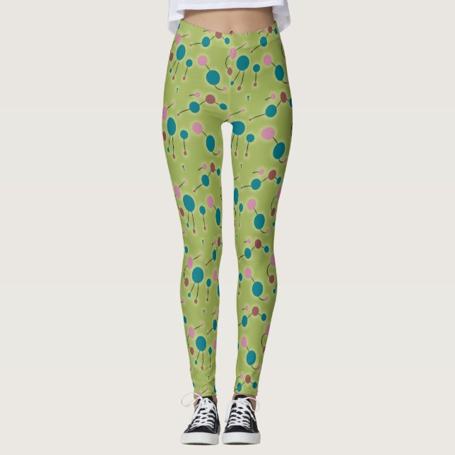 Leggings Petites Molécules Rétro Joueuses Univers Bleu Vert (Devant)