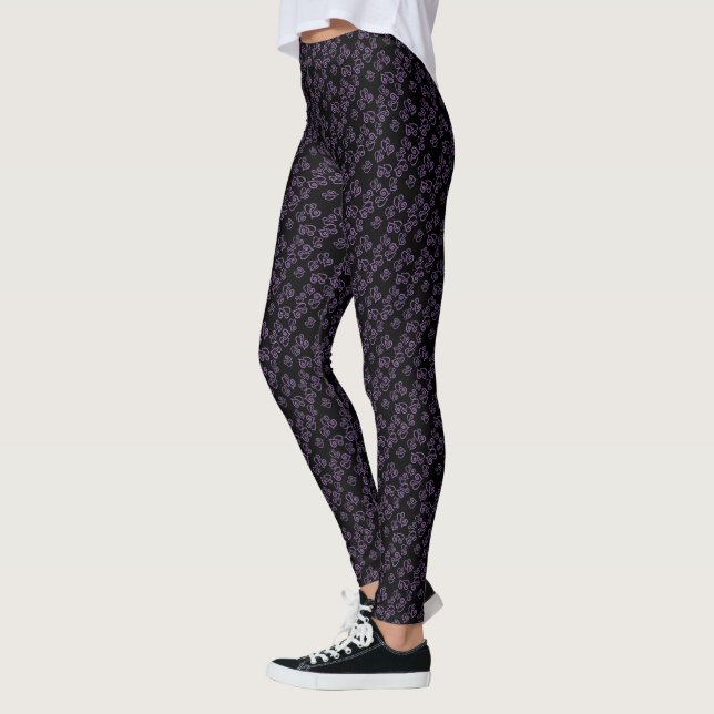 Leggings Petits Coeurs pourpres Motif sur Noir (Gauche)