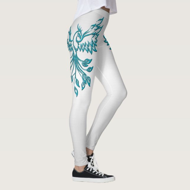 Leggings Phoenix bleu turquoise se lève sur l'argent (Droite)