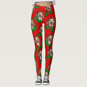 Leggings Photo d'animaux familiers Red Green Holly Noël