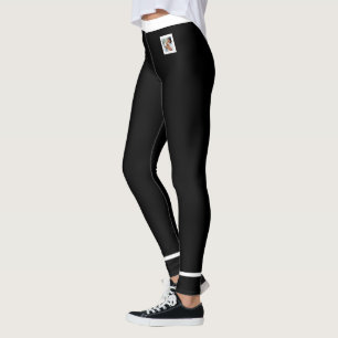 Leggings Photo de chat personnalisé en noir et blanc rayé