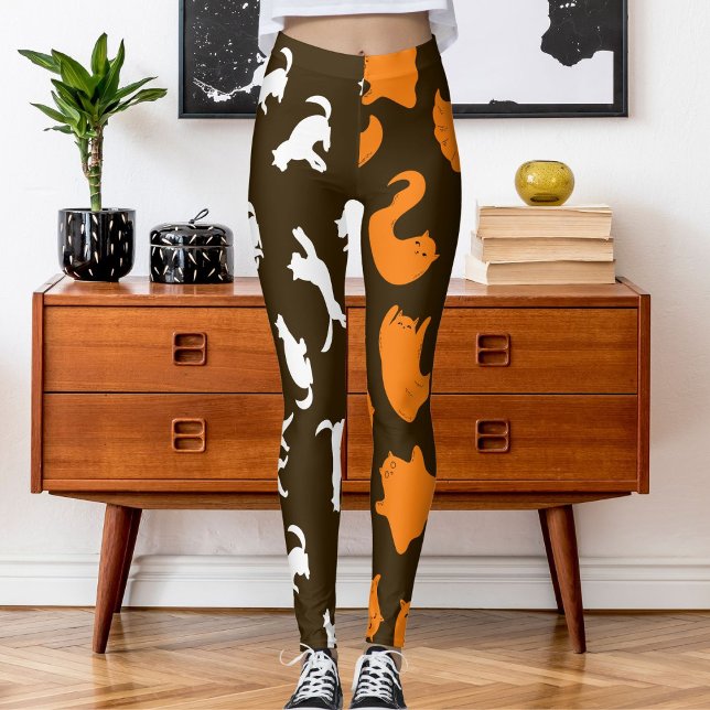 Leggings Photo personnalisée Motif de chat blanc orange (Créateur téléchargé)
