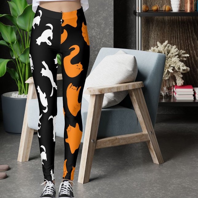 Leggings Photo personnalisée Motif de chat noir orange noir (Créateur téléchargé)