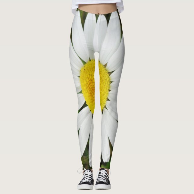 Leggings Photographie florale jaune blanc marguerite (Devant)