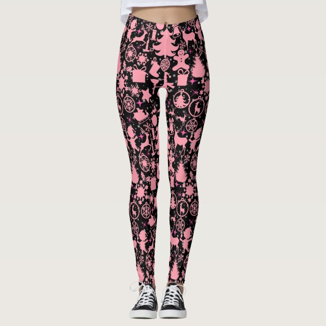 Leggings Photos de Noël en Pink Black BG (Devant)