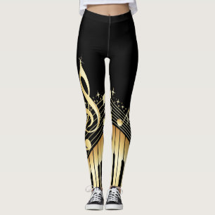 Leggings Piano Key Musical Notes Gold Music