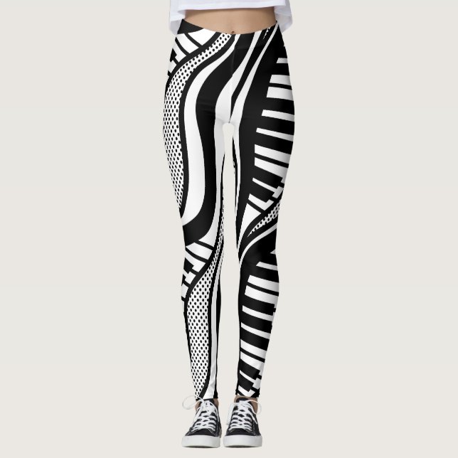 Leggings Piano moderne noir blanc Wavy (Devant)