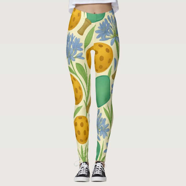 Leggings Pickleball Floral Paddle Ball Impression sans fil (Devant)
