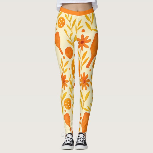 Leggings Pickleball Orange Pétale Actif Fit (Devant)