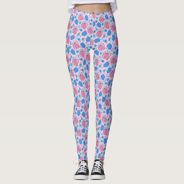 Leggings Pickleball Paddle et Balls Motif rose (Devant)