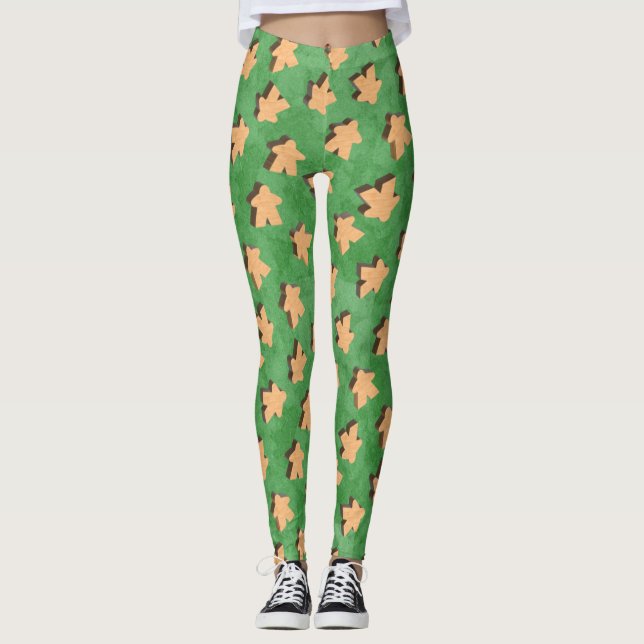 Leggings Pièce de jeu 3D Wood Meeple en vert (Devant)