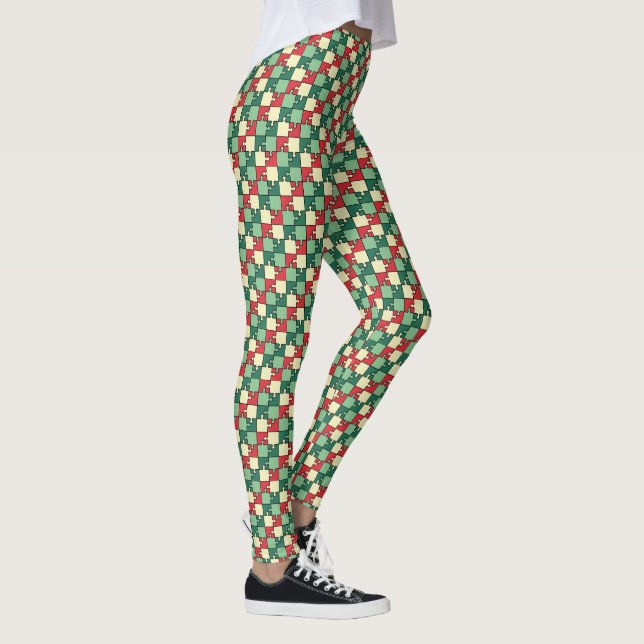 Leggings Pièce de puzzle rouge vert Noël Monogramme (Droite)