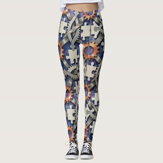 Leggings Pièces de Puzzle engrenages Motif sans couture (Devant)