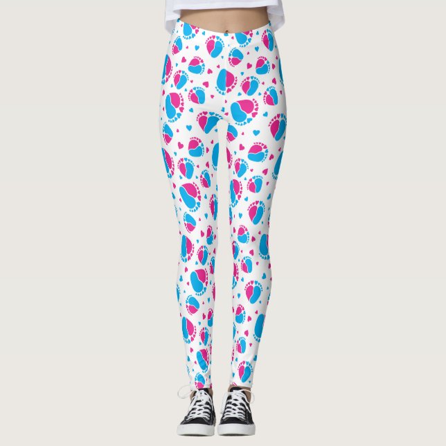 Leggings Pieds et Coeurs bébé en bleu et rose (Devant)