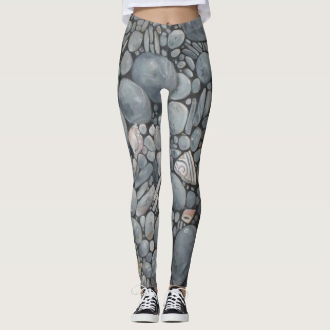 Leggings Pierres de plage Coques Galets Rochers Peinture Ar (Devant)