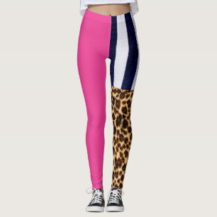 Leggings Pignon Asymétrique Hot Pink, strié et Cheetah