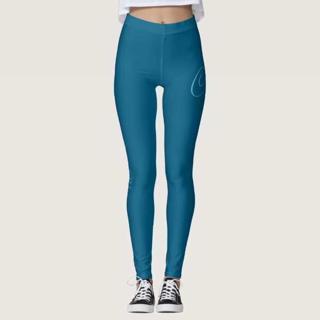 Leggings Pilates Monogramme Créez Votre Propre Design Bleu  (Devant)