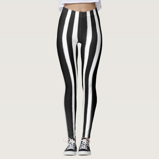 Leggings Pinceau de peinture verticale noir et blanc (Devant)