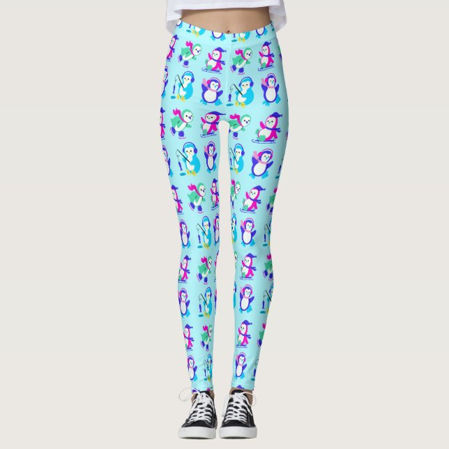 Leggings Pingouins d'hiver colorés mignons (Devant)