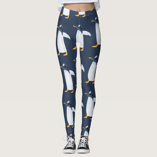 Leggings Pingouins : Petite aquarelle foncée (Devant)