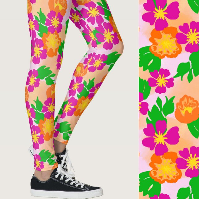 Leggings Pink and Orange Tropical Flowers Patterned (Créateur téléchargé)