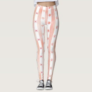 Leggings Pink and White Stripe - Coeurs, Rose, Empreinte de