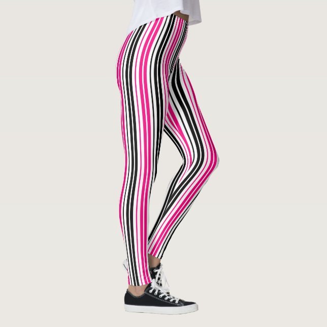 Leggings Pink Black White Stripes Pattern Design  (Droite)