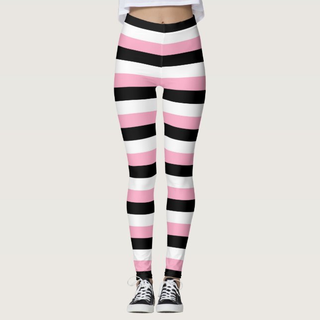 Leggings Pink, Black, White Strips (Devant)