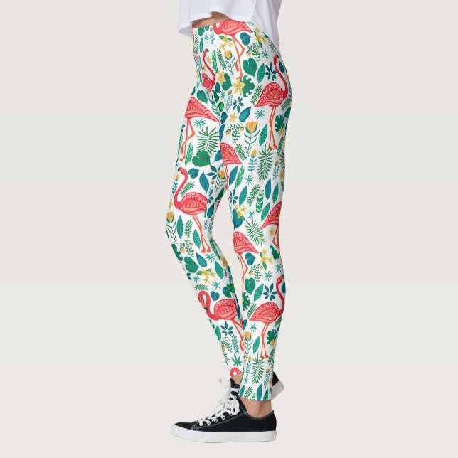 Leggings Pink Flamingos and Tropical Flowers Pattern (Gauche)