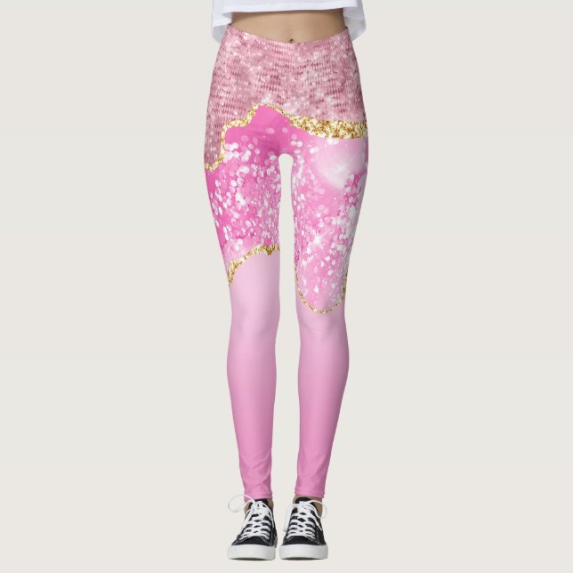 Leggings Pink Gold Glam Parties scintillant Bling tendance (Devant)