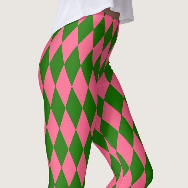 Leggings Pink Green Harlequin Checkered Design  (Créateur téléchargé)