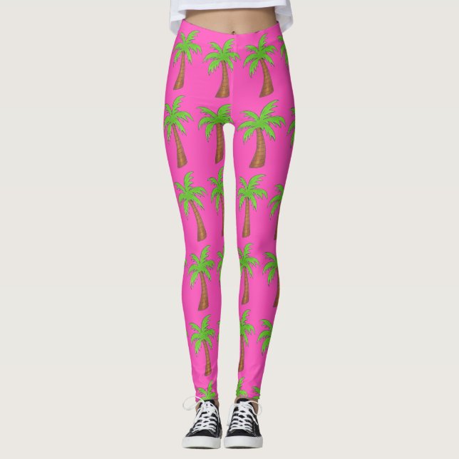Leggings Pink Green Ile tropicale Palmiers Leges (Devant)