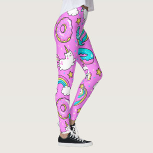 Leggings Pink Kitschy glittery drôle de licorne et de chat