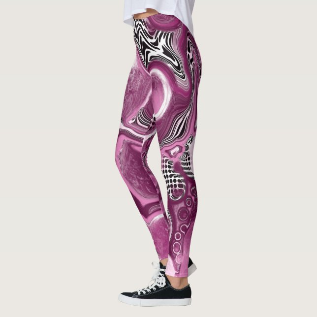 Leggings Pink, Magenta et Black Fluid Art Pour Peinture (Gauche)