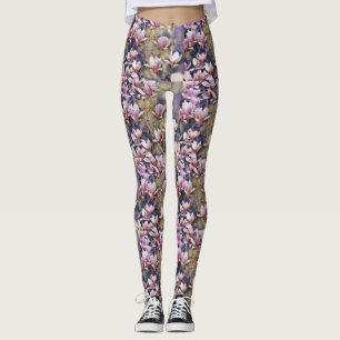 Leggings Pink magnolia branche aquarelle violet arrière - p