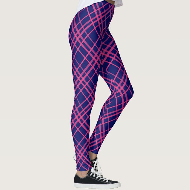 Leggings Pink On Blue Tartan Plaid Design Motif (Créateur téléchargé)