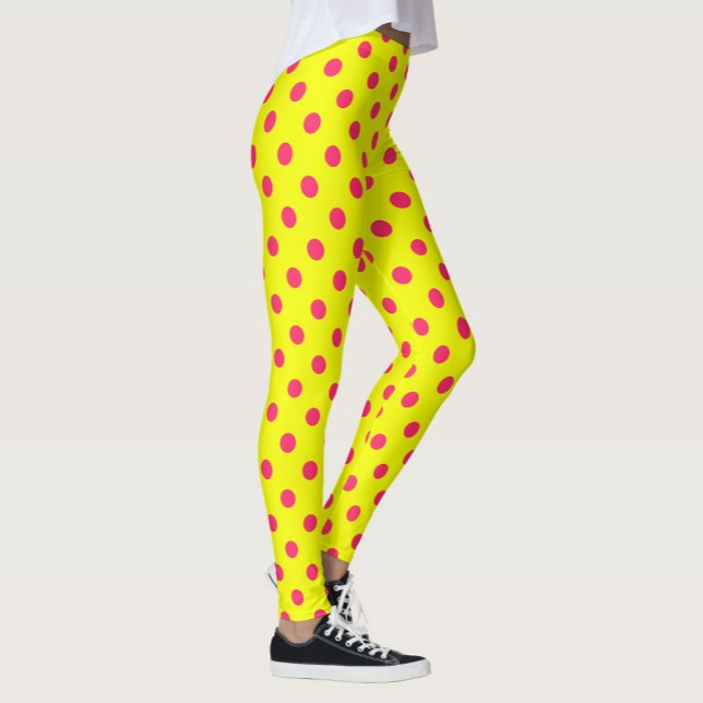 Leggings Pink On Yellow Polka Dots Pattern Design  (Créateur téléchargé)