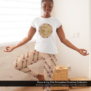 Leggings Pink Poinsettia Diagonal Stripé Noël