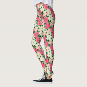 Leggings Pink Poinsettia Noël Turquoise