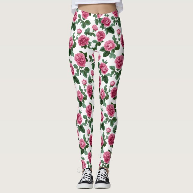 Leggings Pink Rose Floral Pattern (Devant)