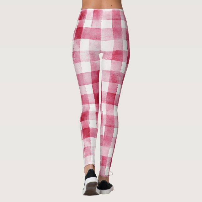 Leggings Pink White Plaid Stripes   (Dos)