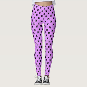 Leggings Piqûres de croix noires sur lilas