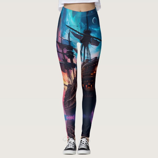 Leggings Pirate Space Ship Nebula et Lunes (Devant)