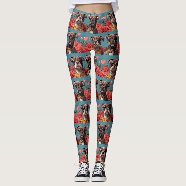 Leggings Pitbull au cœur Roses Saint-Valentin (Devant)