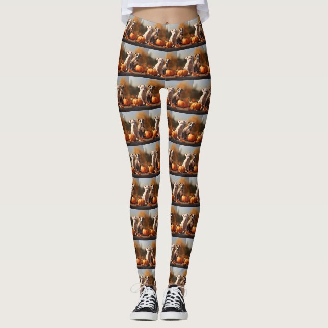 Leggings Pitbull Chiot Automne Citrouille de plaisir (Devant)
