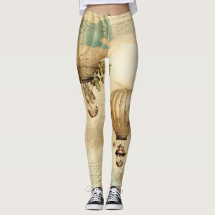 Leggings Pivoine de ballon antique botanique voyage