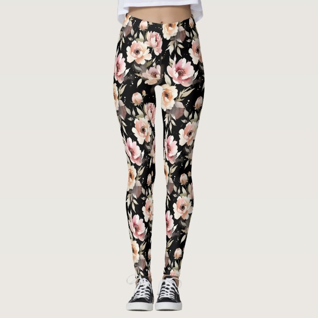 Leggings Pivoines à l'aquarelle avec lavis pastel (Devant)